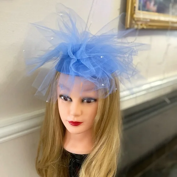 Vintage | Accessories | 94s Blue Silk Cocktail Hat With Veil 